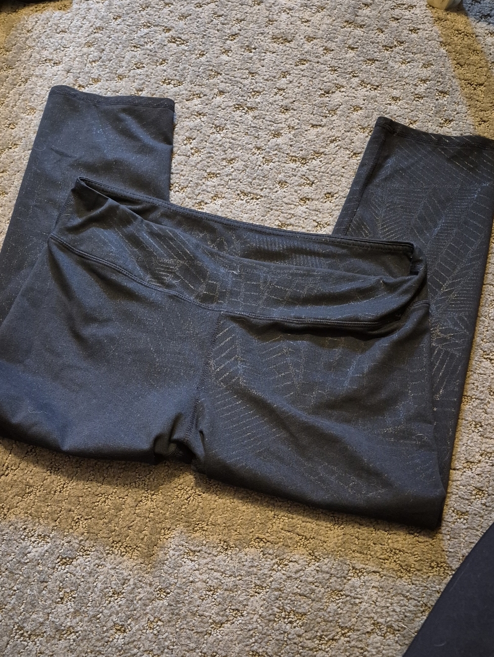 Fabletics Black Performance Capris with Subtle Chevron Detail